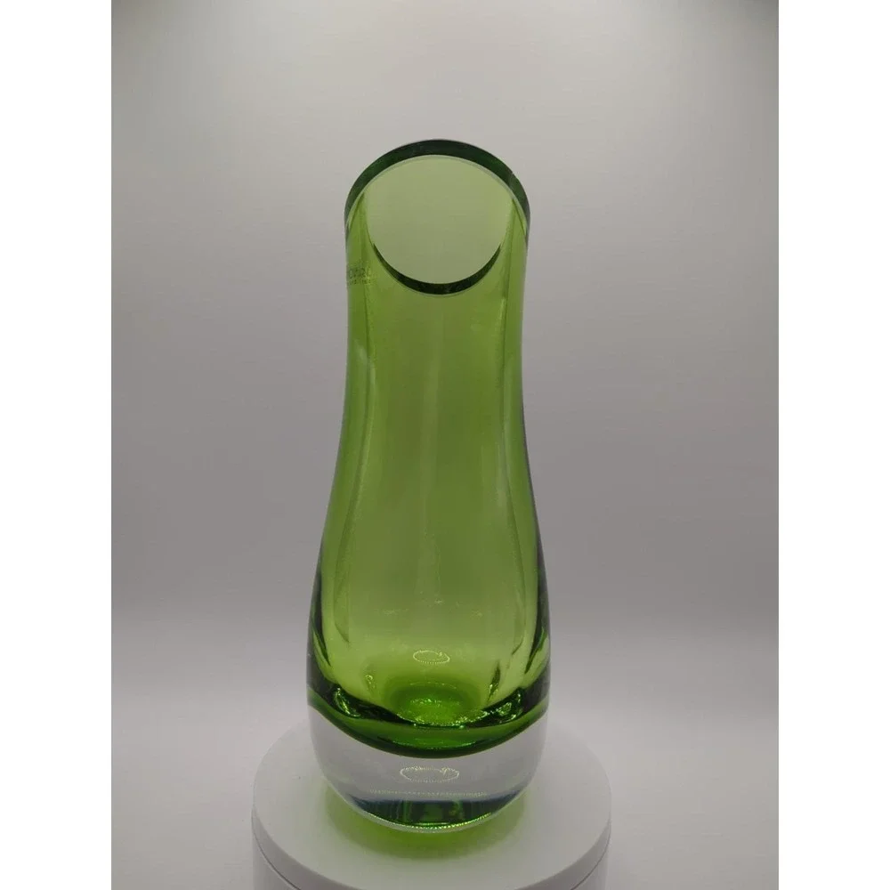 Tarnow Poland Green Art Glass Vase Mid Century Modern Murano Style 8
